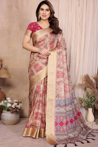 Chiku cotton silk bandhej print saree with blouse