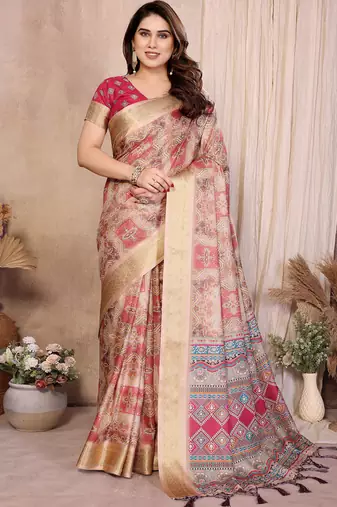 Chiku cotton silk bandhej print saree with blouse