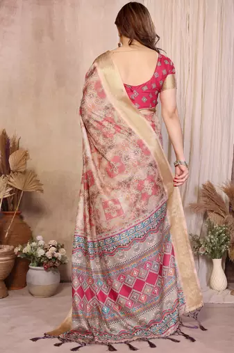 Chiku cotton silk bandhej print saree with blouse