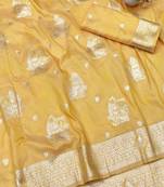 Gold zari woven baluchari silk traditional saree with blouse piece