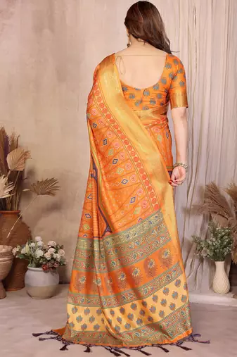 Mustard cotton silk bandhej print saree with blouse