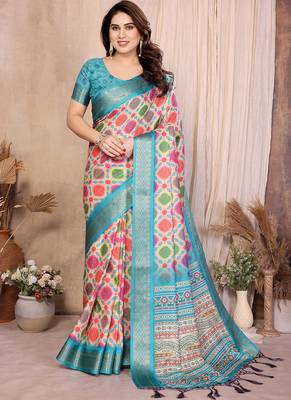Multi cotton silk bandhej print saree with blouse 1