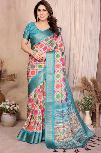 Multi cotton silk bandhej print saree with blouse