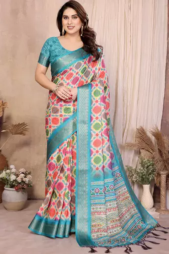 Multi cotton silk bandhej print saree with blouse