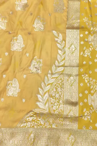 Gold zari woven baluchari silk traditional saree with blouse piece