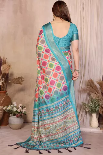 Multi cotton silk bandhej print saree with blouse