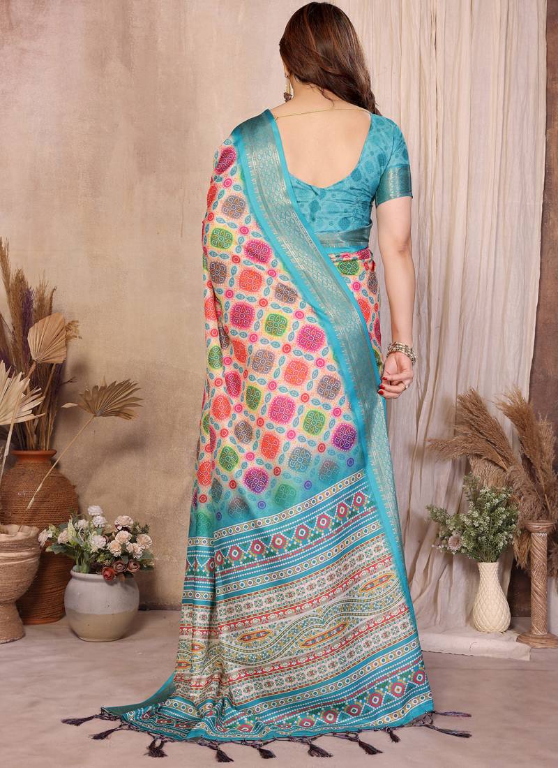 Multi cotton silk bandhej print saree with blouse