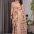 Cream pure handloom linen floral printed saree