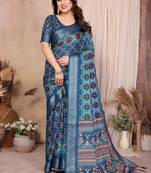 Blue cotton silk bandhej print saree with blouse