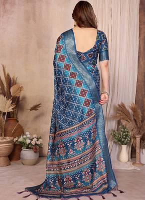 Blue cotton silk bandhej print saree with blouse 2