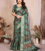 Green cotton silk bandhej print saree with blouse