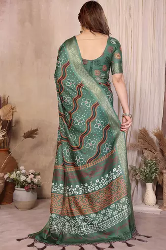 Green cotton silk bandhej print saree with blouse
