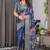 Blue pure handloom linen floral printed saree