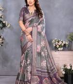 Wine cotton silk digital print saree with blouse
