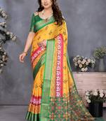 Yellow cotton silk digital print saree with blouse