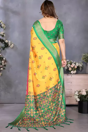 Yellow cotton silk digital print saree with blouse