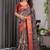 Black pure handloom linen floral printed saree