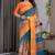 Mustard pure handloom linen floral printed saree