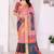 Peach handloom linen cotton digital print saree with blouse