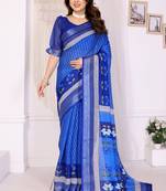 Blue handloom linen cotton digital print saree with blouse