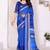 Blue handloom linen cotton digital print saree with blouse