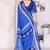 Blue handloom linen cotton digital print saree with blouse