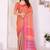 Orange handloom linen cotton digital print saree with blouse