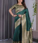 Green soft lichi silk saree with blouse