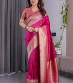 Pink soft lichi silk saree with blouse