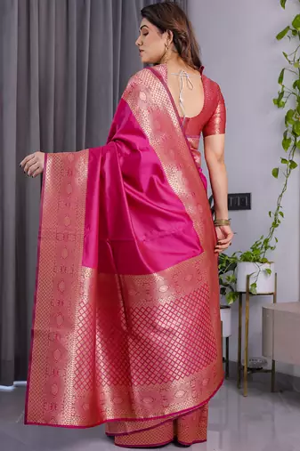 Pink soft lichi silk saree with blouse
