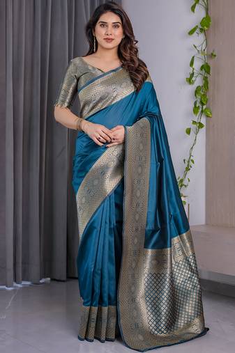 Rama soft lichi silk saree with blouse