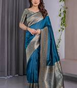 Rama soft lichi silk saree with blouse