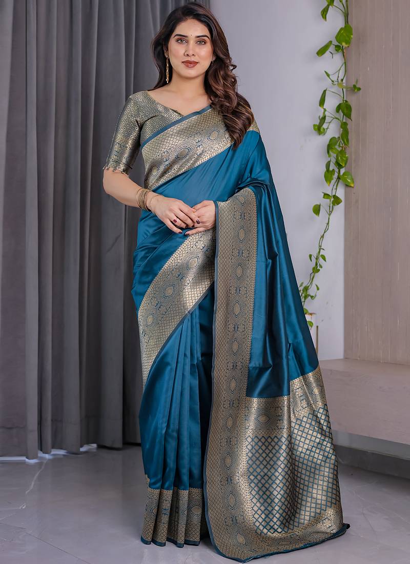 Rama soft lichi silk saree with blouse