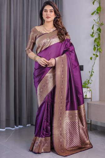 Wine soft lichi silk saree with blouse