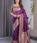 Wine soft lichi silk saree with blouse