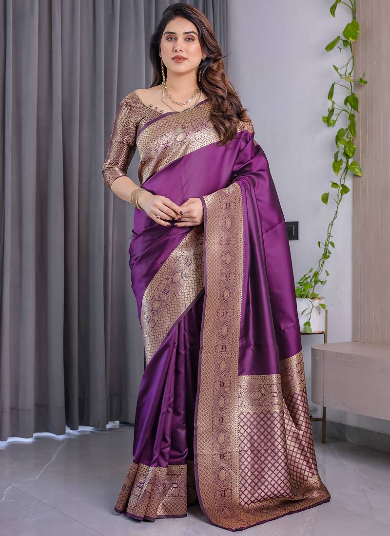 Wine soft lichi silk saree with blouse