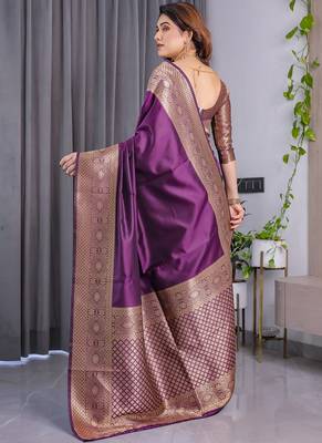 Wine soft lichi silk saree with blouse 2