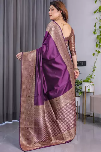 Wine soft lichi silk saree with blouse