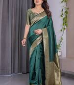 Green soft lichi silk saree with blouse