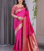 Pink soft lichi silk saree with blouse