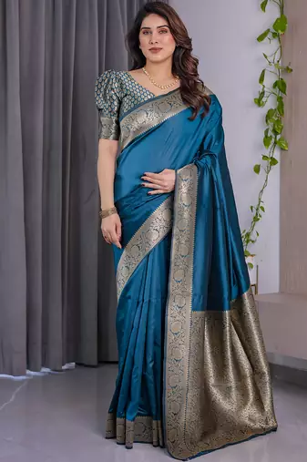 Rama soft lichi silk blend saree with blouse
