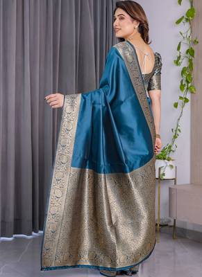 Rama soft lichi silk blend saree with blouse 2