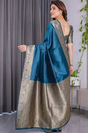 Rama soft lichi silk blend saree with blouse