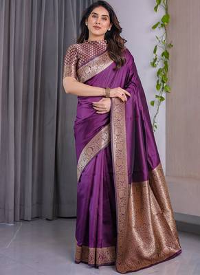 Wine soft lichi silk saree with blouse 1