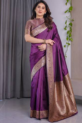 Wine soft lichi silk saree with blouse