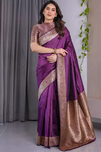 Wine soft lichi silk saree with blouse