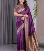 Wine soft lichi silk saree with blouse