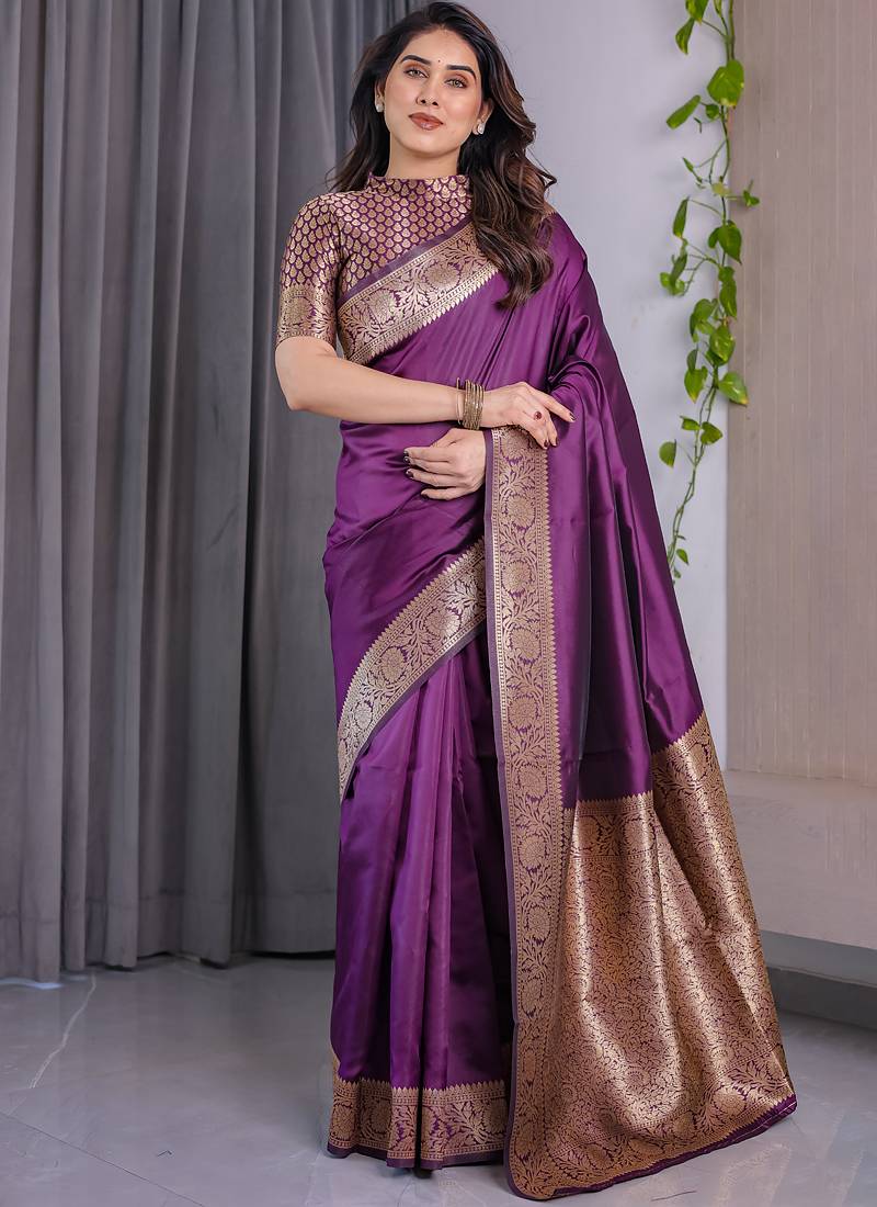 Wine soft lichi silk saree with blouse