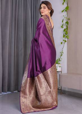 Wine soft lichi silk saree with blouse 2