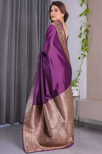 Wine soft lichi silk saree with blouse